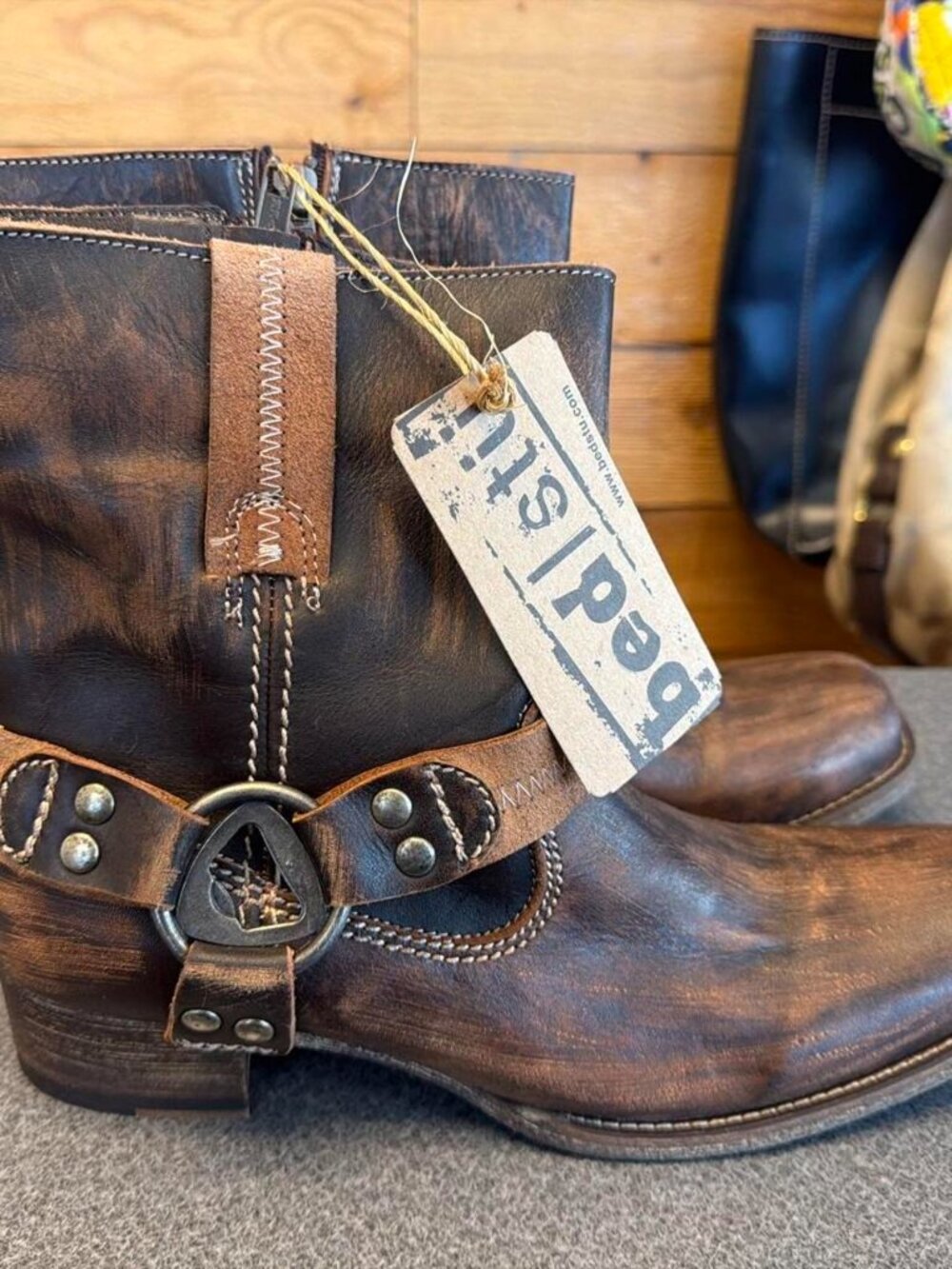 Bed|Stü Roma Leather Western Moto Harness Ankle Boots NWT Cinnamon Botero SZ 9.5